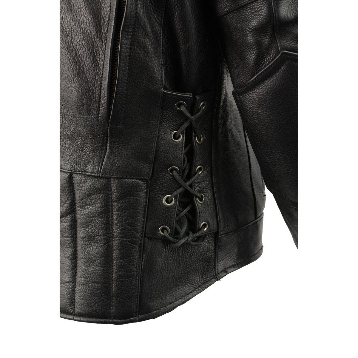 ML1010 Men's Side Lace Vented Black Leather Scooter Jacket