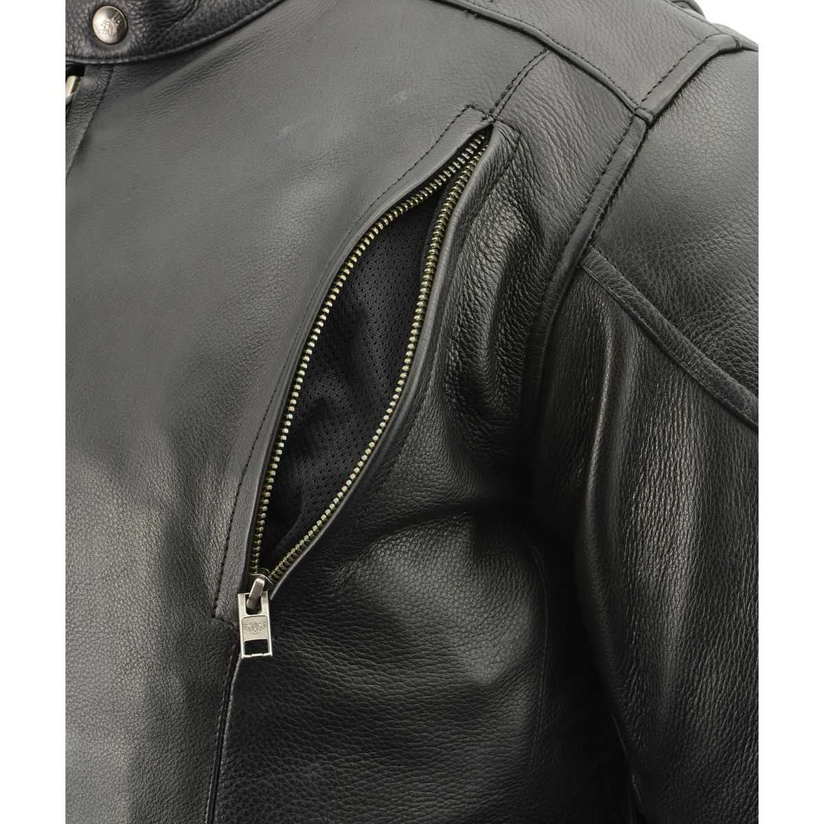 ML1010 Men's Side Lace Vented Black Leather Scooter Jacket