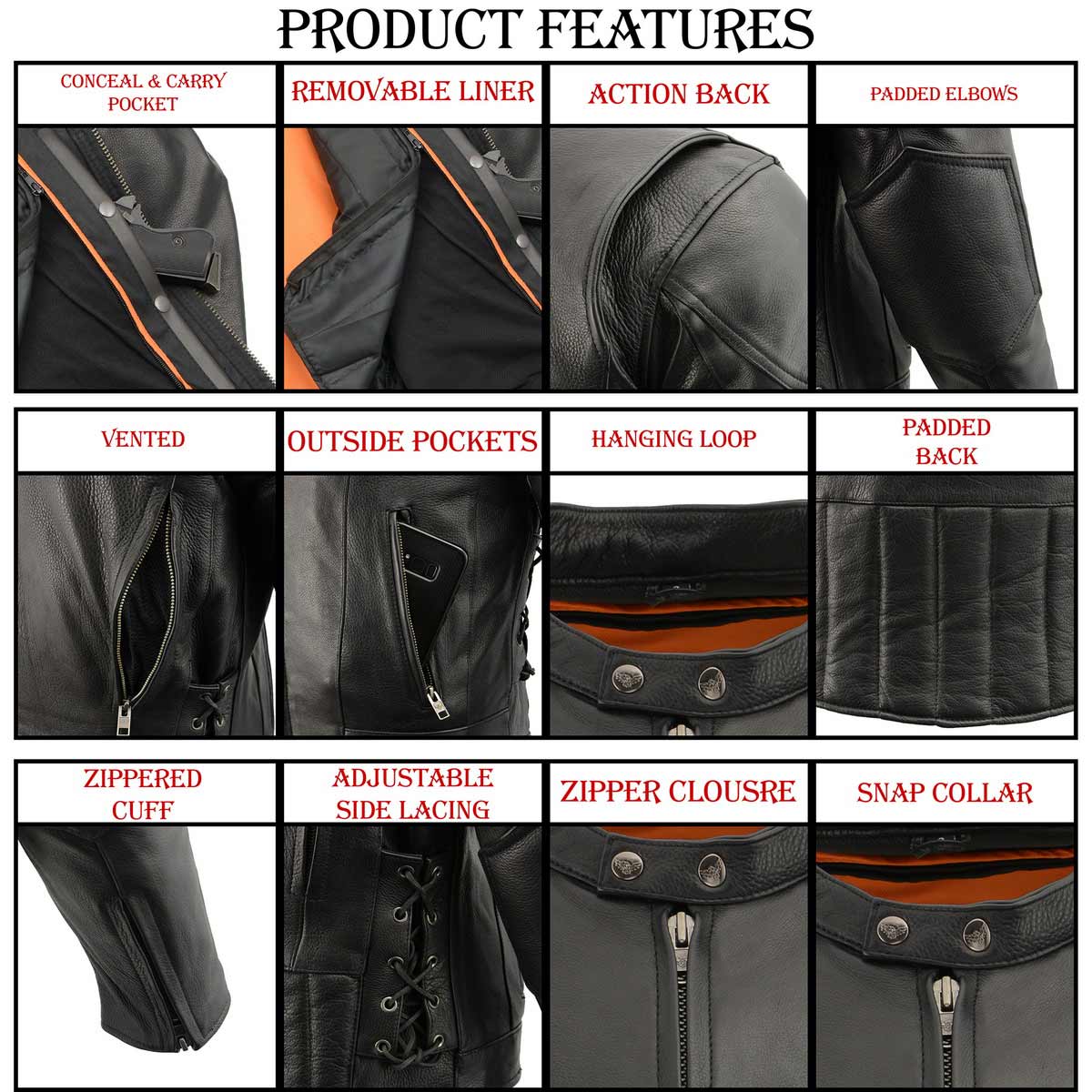 ML1010 Men's Side Lace Vented Black Leather Scooter Jacket