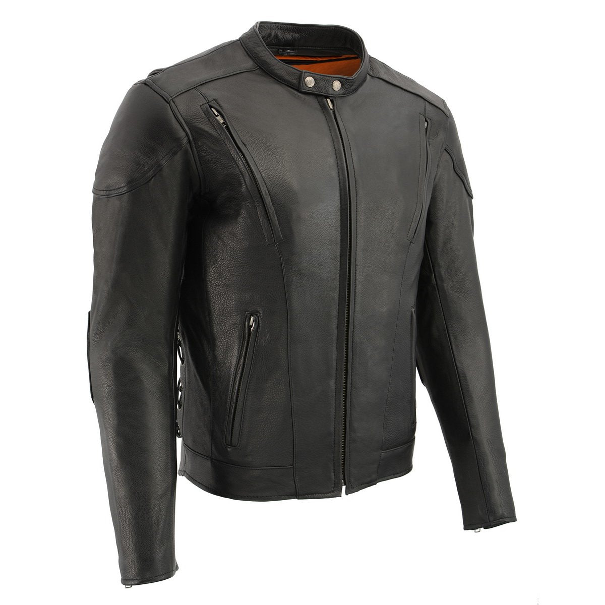 ML1010 Men's Side Lace Vented Black Leather Scooter Jacket