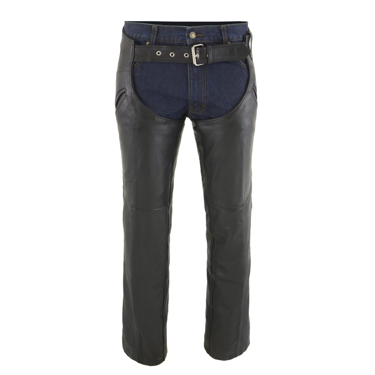 Chaps for Men's Black Premium Leather Motorcycle Chaps w/ Snap Out Thermal Liner-Slash Pocket-ML1103