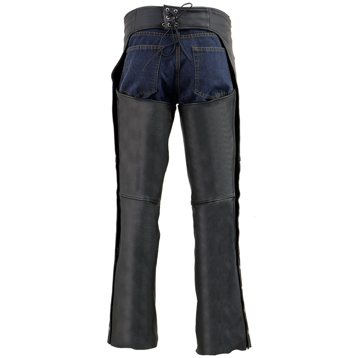 Chaps for Men's Black Premium Leather Fully Lined  Motorcycle Chaps w/ Front Coin Pocket-ML1115