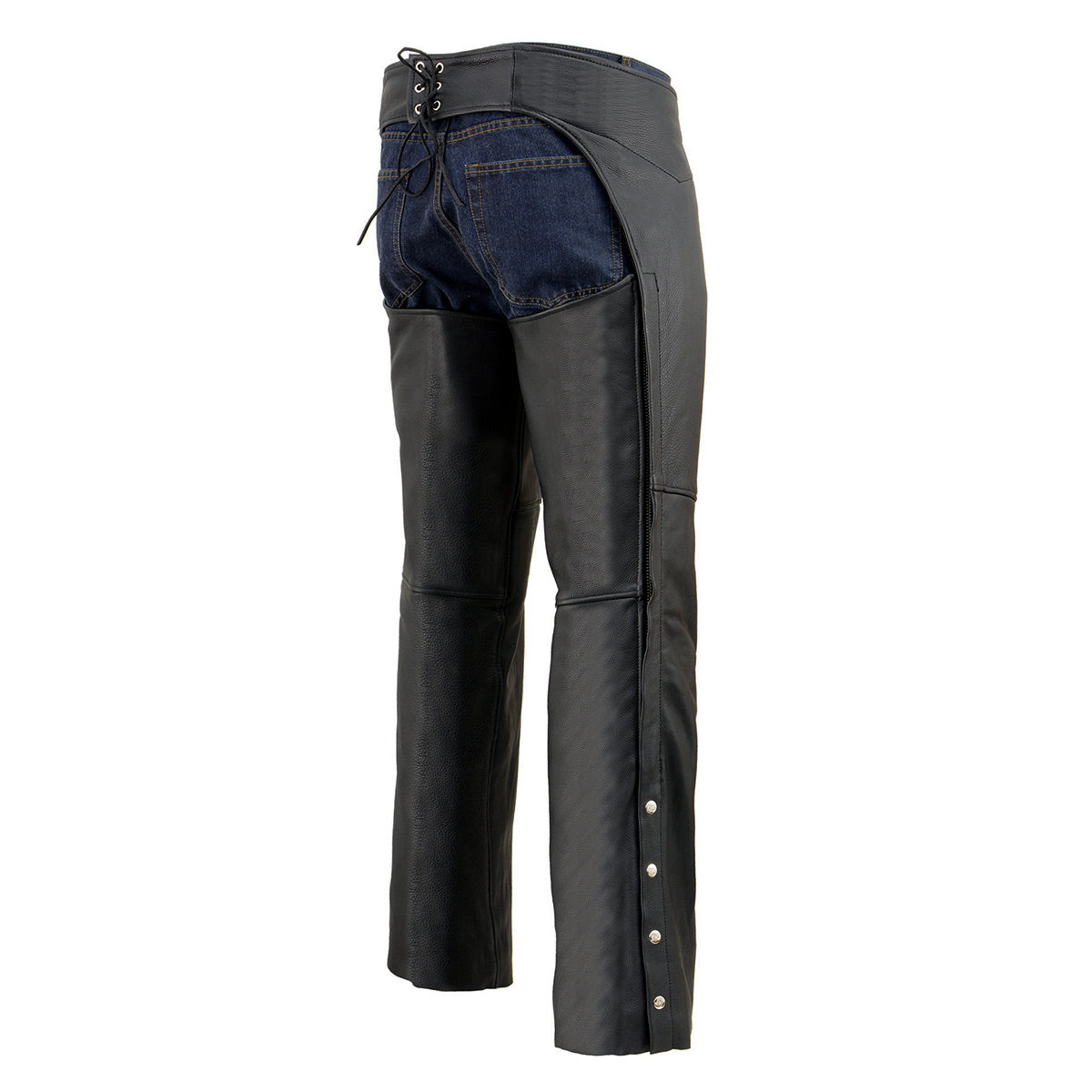 Chaps for Men's Black Premium Leather Fully Lined  Motorcycle Chaps w/ Front Coin Pocket-ML1115