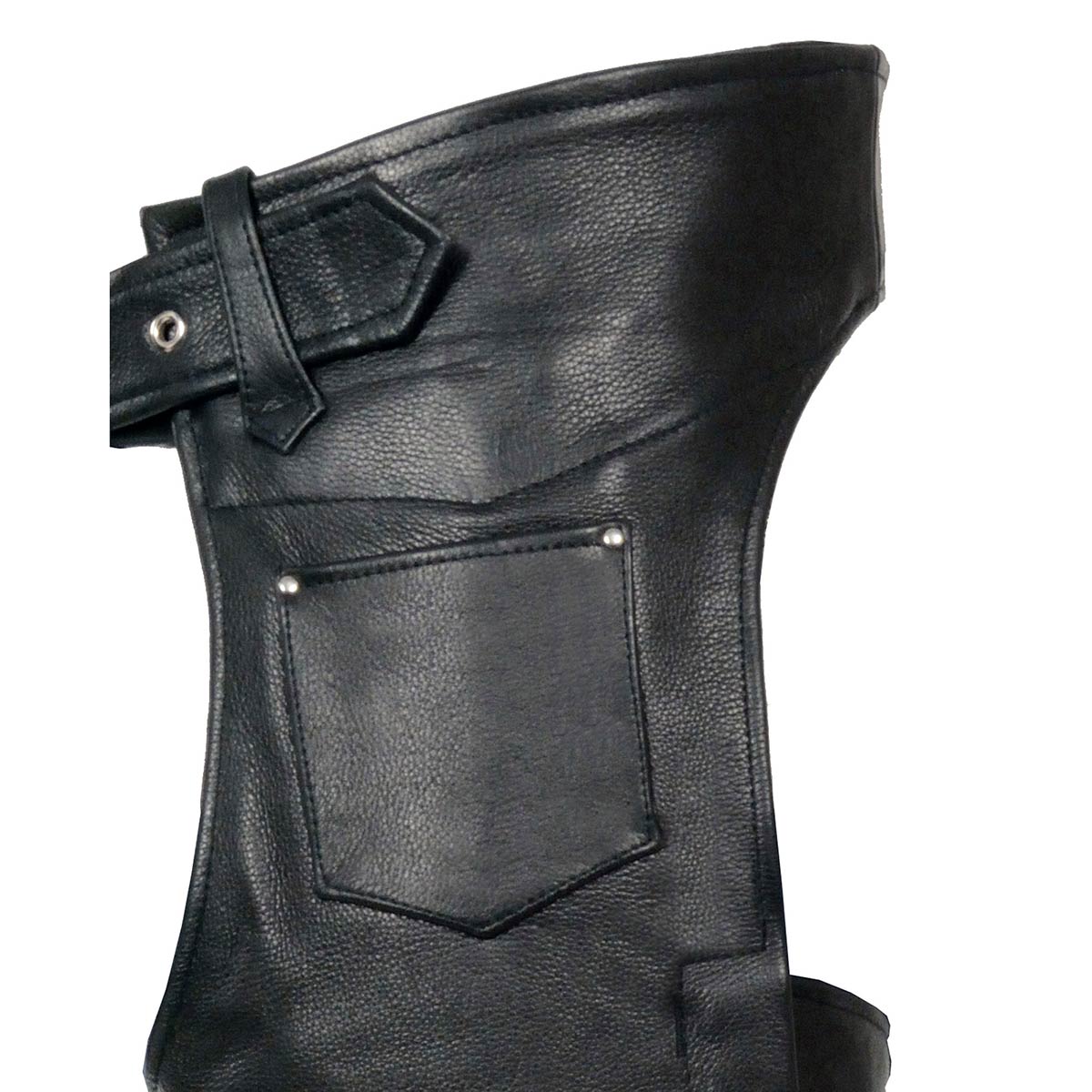 Chaps for Men's Black Premium Leather Fully Lined  Motorcycle Chaps w/ Front Coin Pocket-ML1115