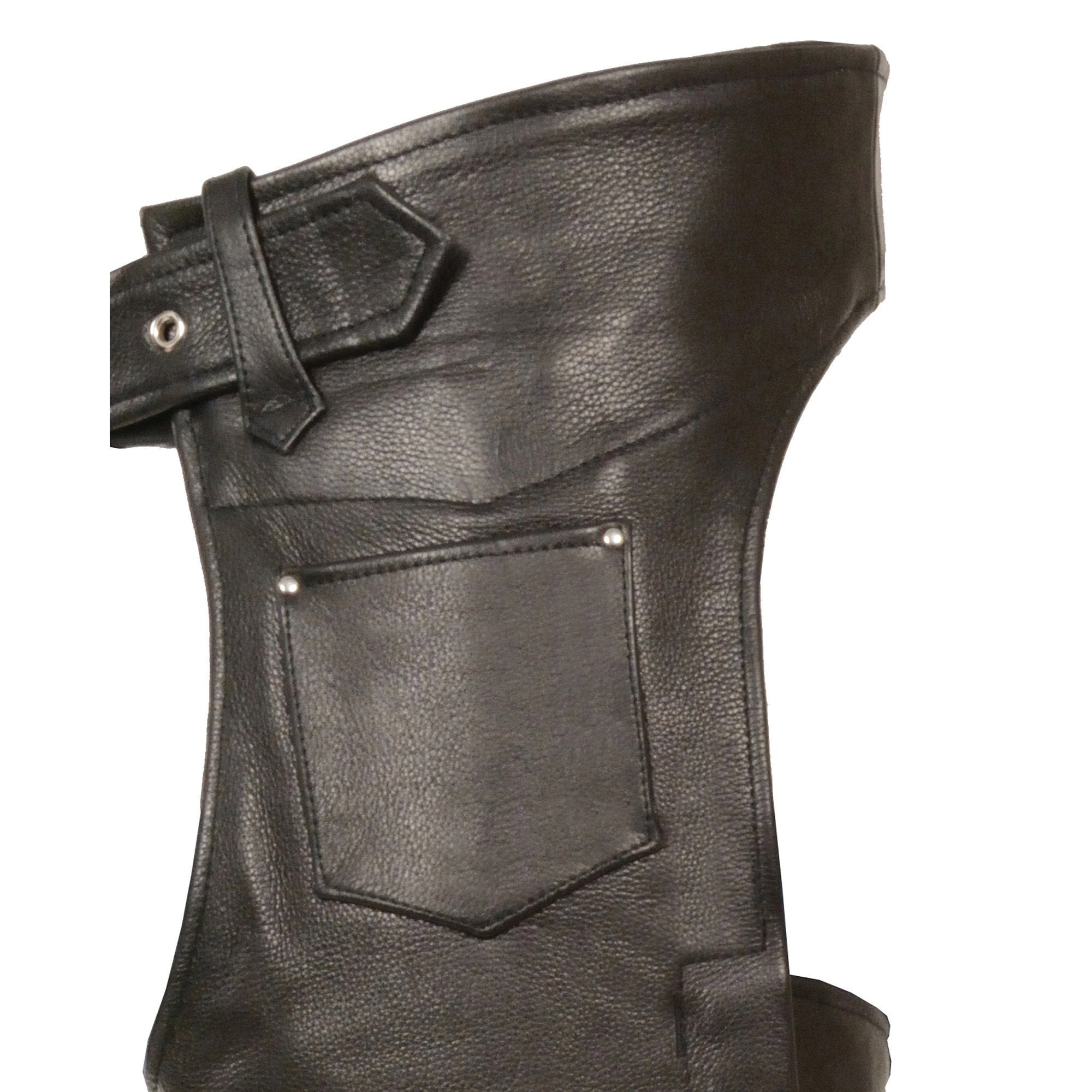 Chaps for Men's Black Premium Leather Fully Lined  Motorcycle Chaps w/ Front Coin Pocket-ML1115