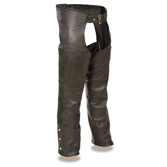 Chaps for Men's Black Premium Leather Fully Lined  Motorcycle Chaps w/ Front Coin Pocket-ML1115