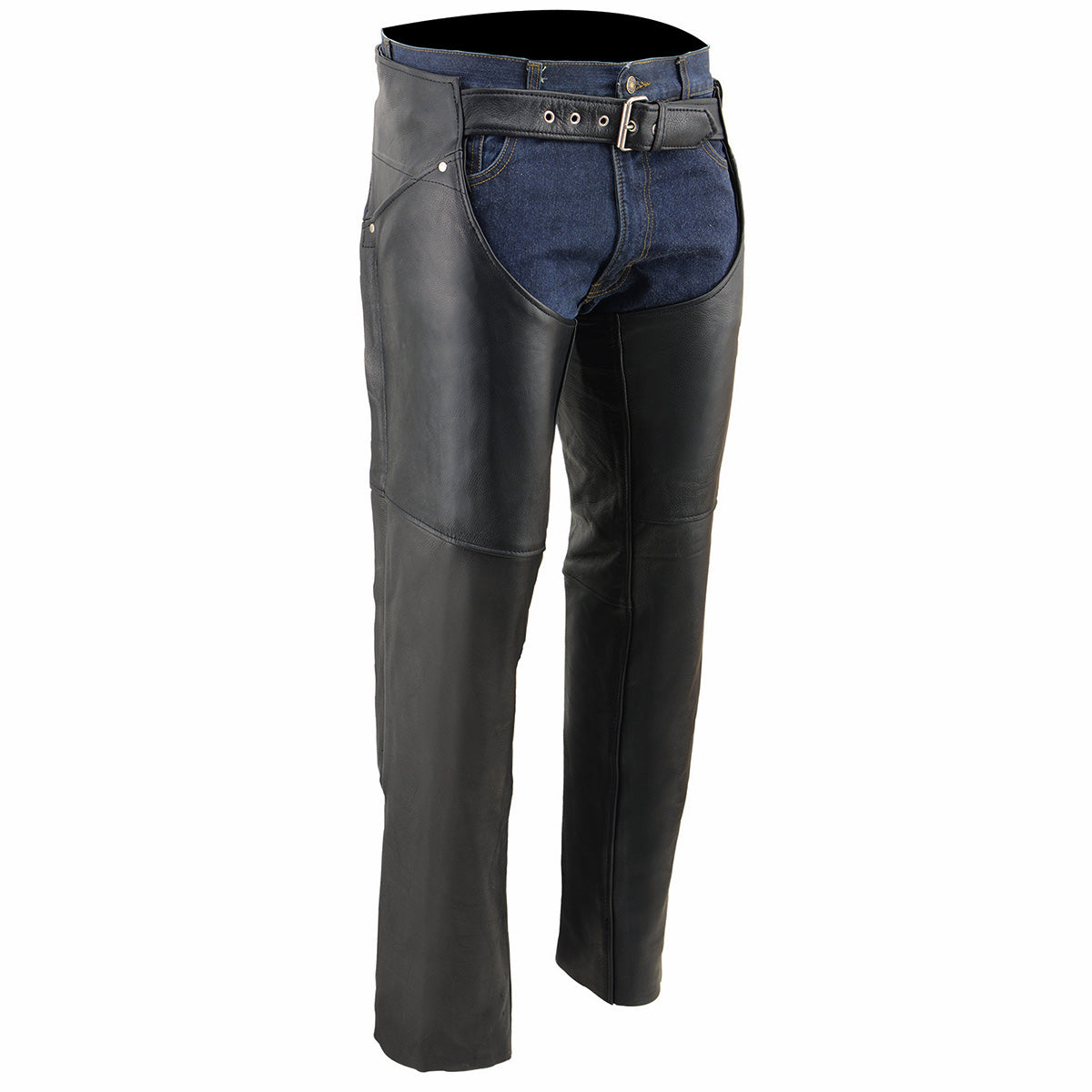 Universal Rider Chaps Women's Black Premium Leather Motorcycle Rider Chaps w/ Deep Hip Pocke ...