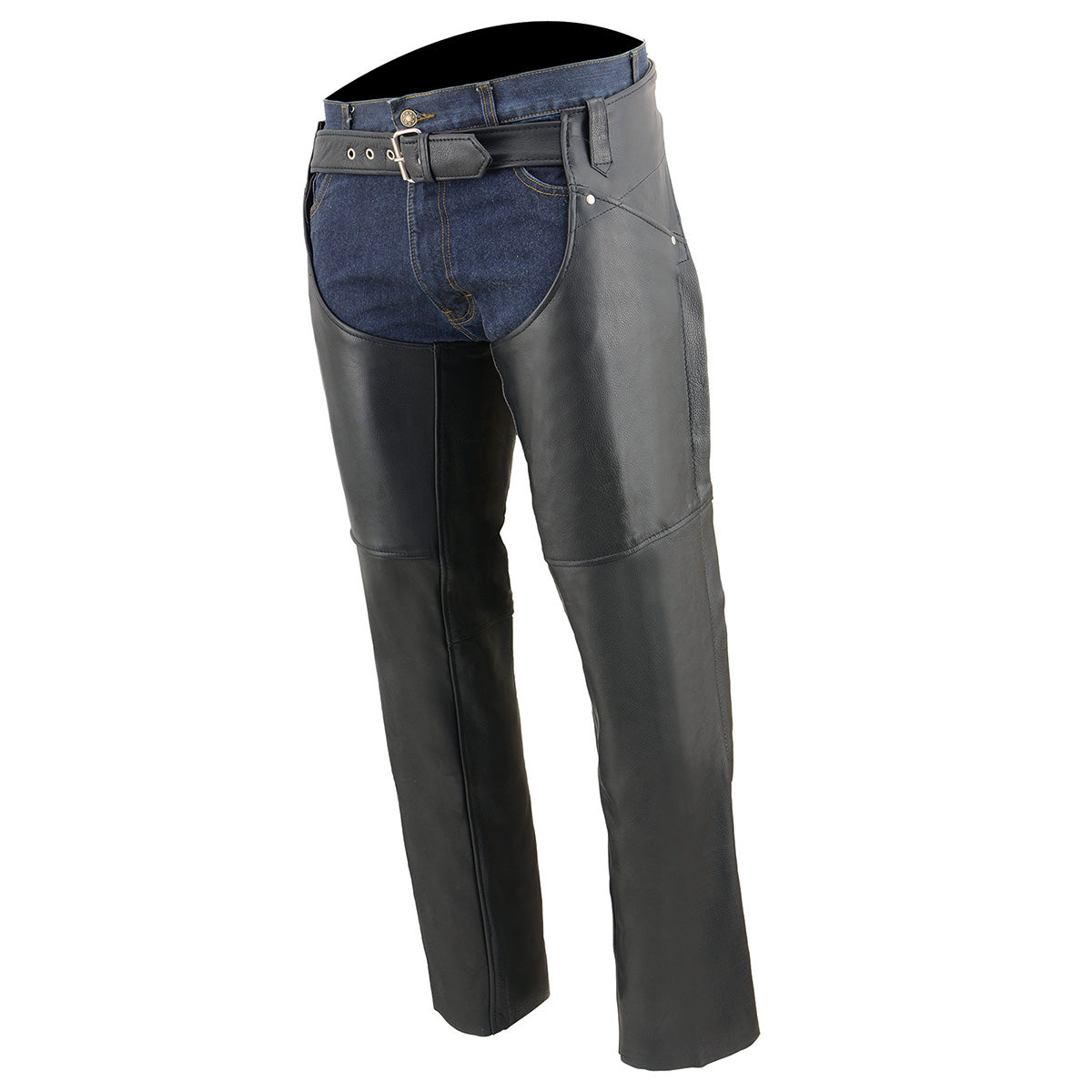 Chaps for Women Black Premium Skin - Deep Hip Pockets Back Thigh Laces Motorcycle Chap - SH1173