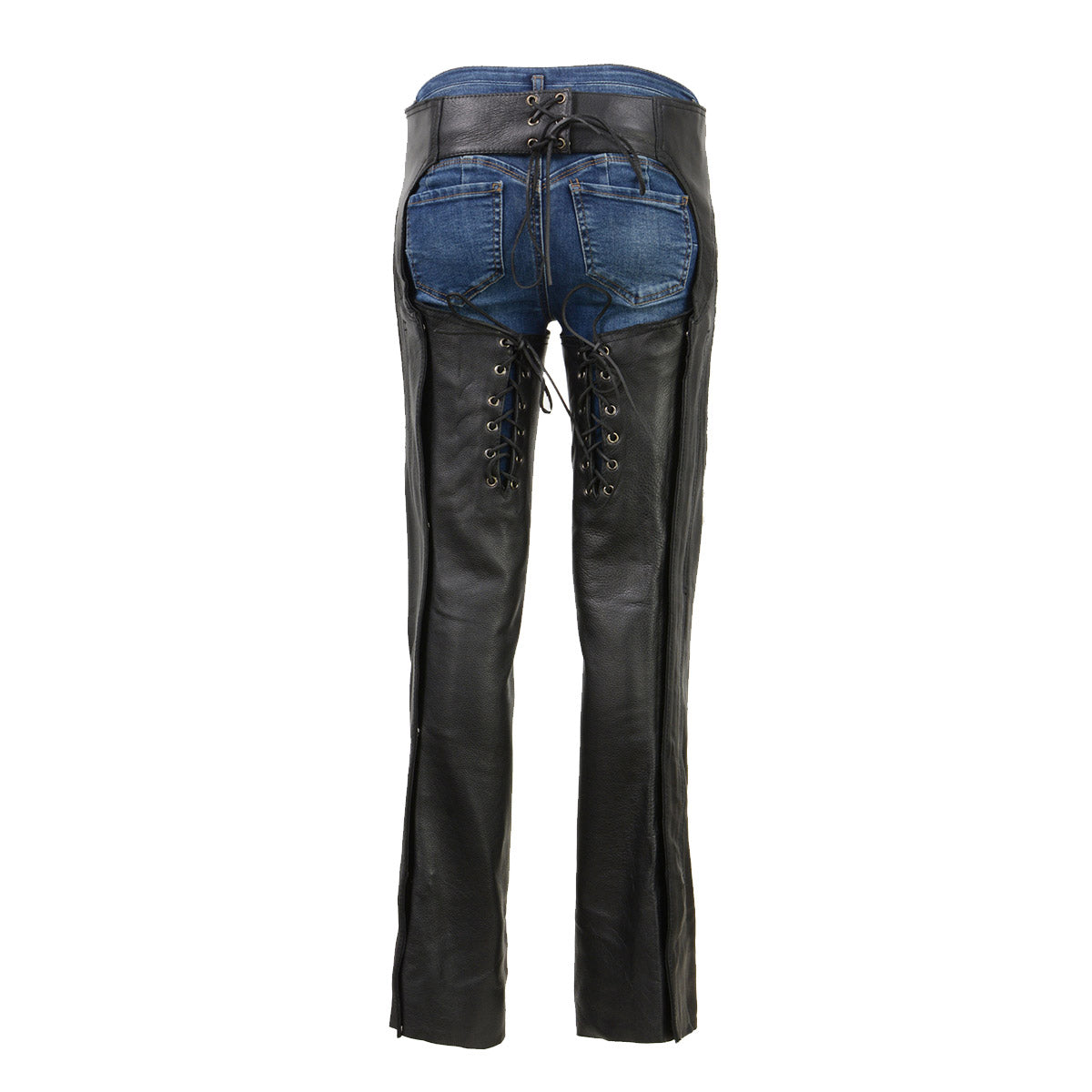 Chaps for Women Black Low-Rise Waist- Front Double Buckle Rivet Detailing Motorcycle Chap- ML1186