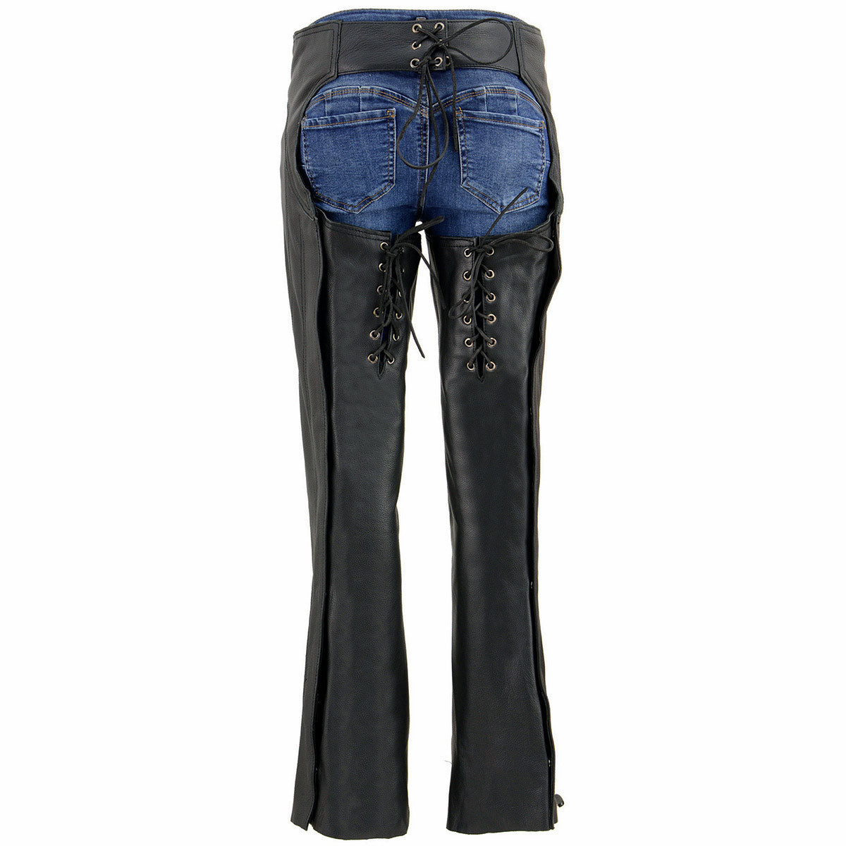 Chaps for Women Black Low-Rise Waist- Double Buckle Reflective Embroidery Motorcycle Chap- ML1187