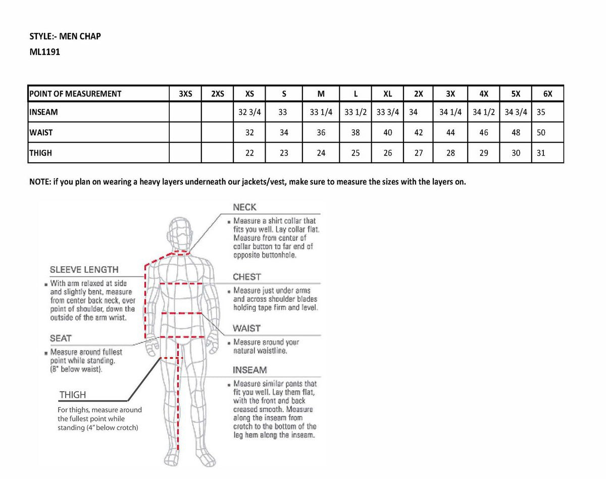 Men's Black Premium Leather Snap Out Thermal Lined Motorcycle Rider Chaps- ML1191