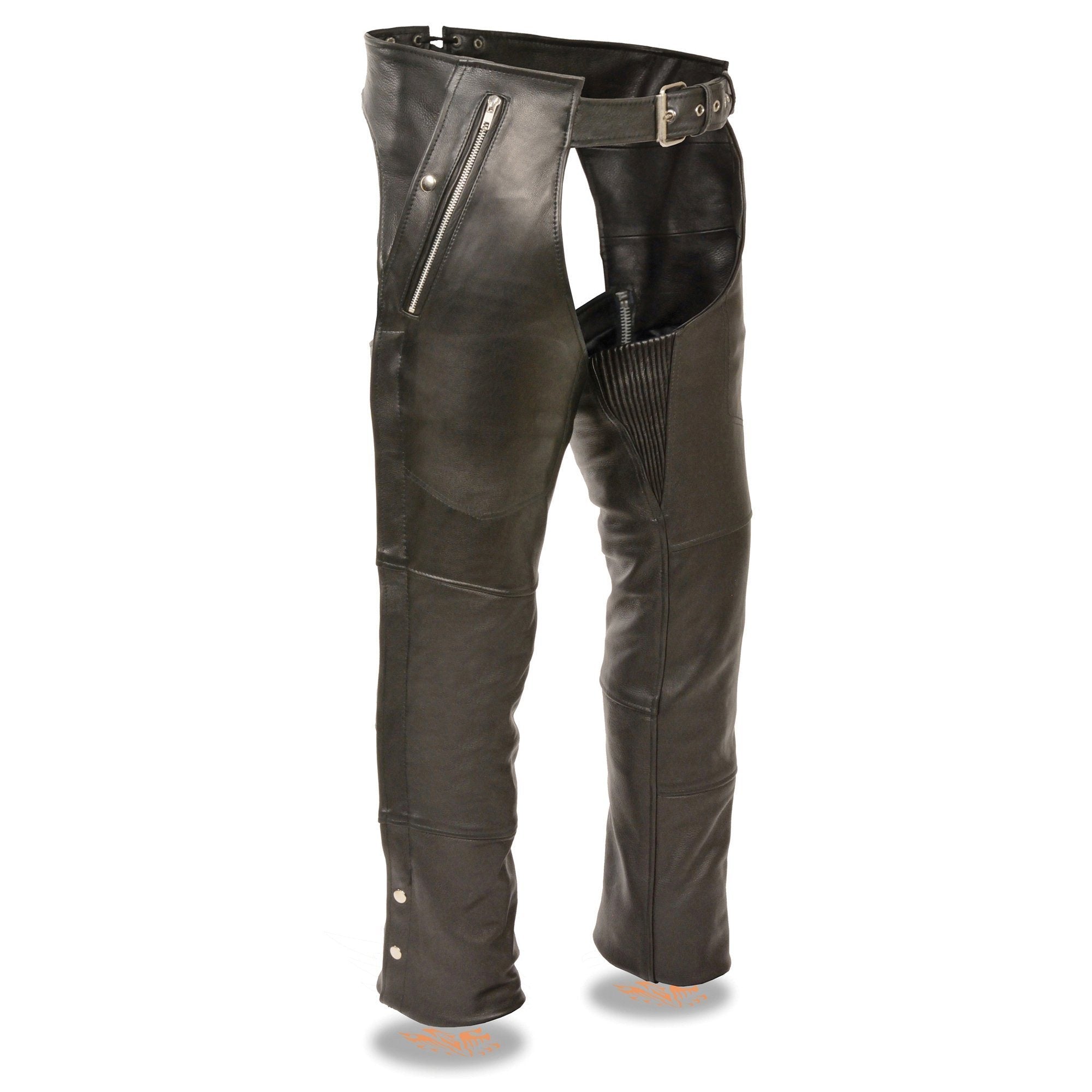 Men's Black Premium Leather Snap Out Thermal Lined Motorcycle Rider Chaps- ML1191