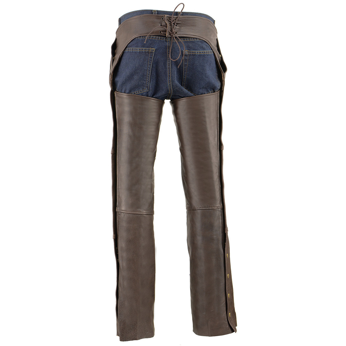 Dri Rider Chaps Men's Retro Brown Premium Leather Motorcycle Rider Chaps w/ Snap Out T ...