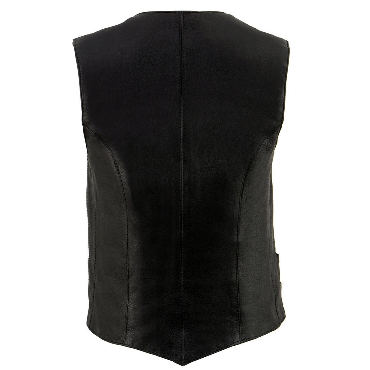ML1253 Women's Black Premium Leather Motorcycle Rider Vest w/ Snap Button Closure