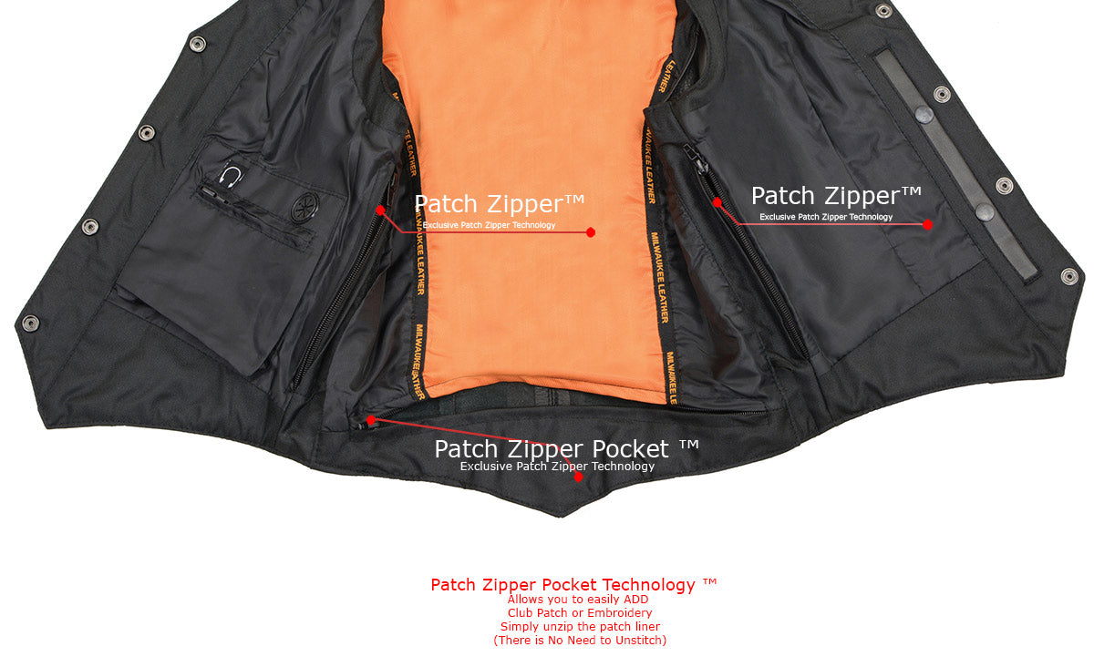 ML1253 Women's Black Premium Leather Motorcycle Rider Vest w/ Snap Button Closure