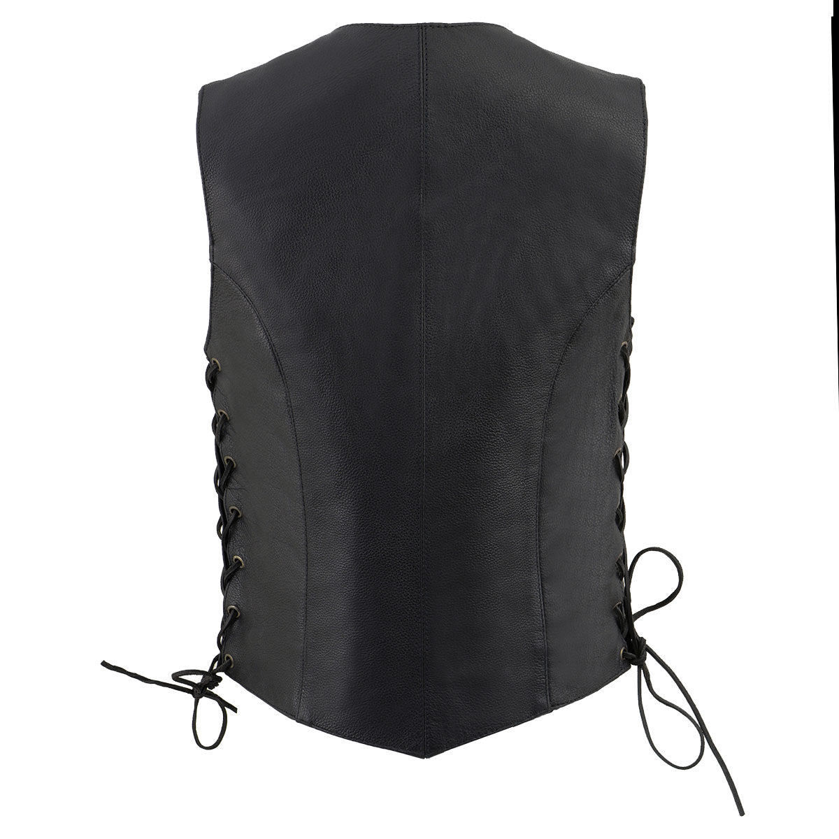 ML1254 Women's Black Premium Leather Side Lace Motorcycle Rider Vest w/  Logo Snaps Closure