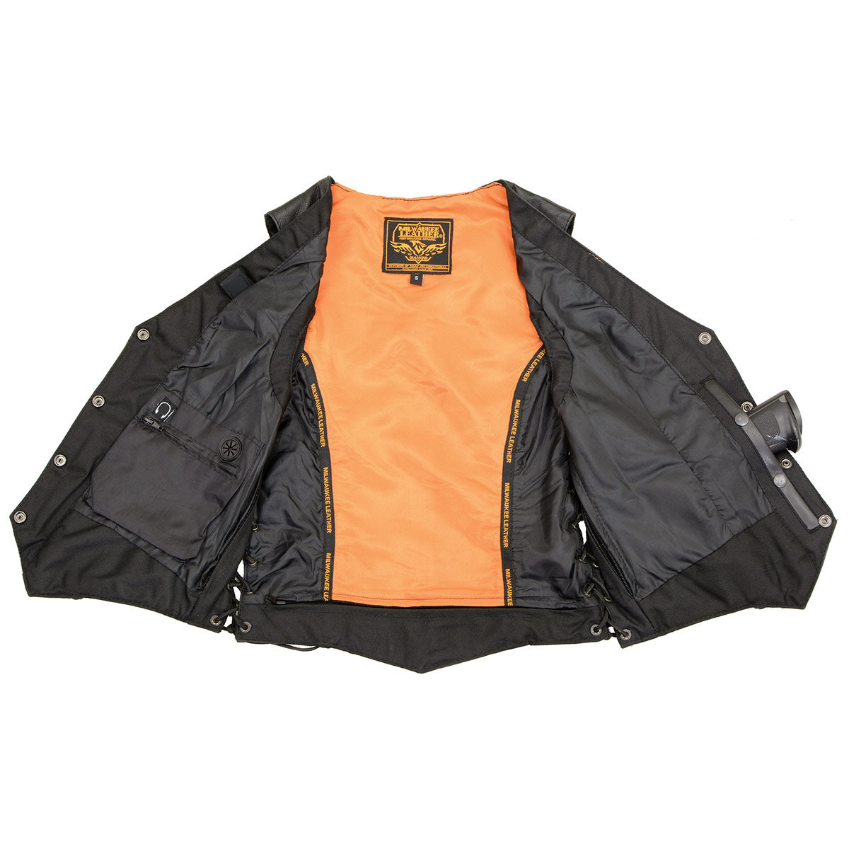 ML1255 Women's Black Braided Premium Leather Side Lace Motorcycle Rider Vest