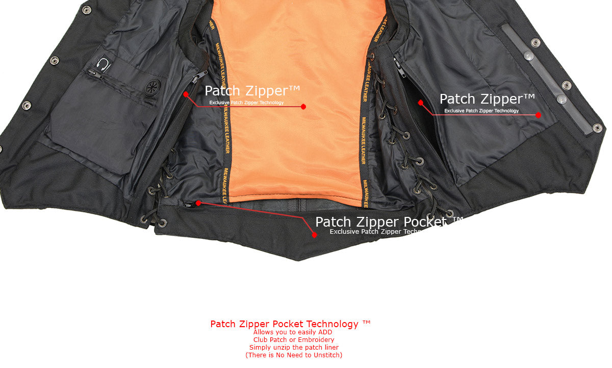 ML1255 Women's Black Braided Premium Leather Side Lace Motorcycle Rider Vest