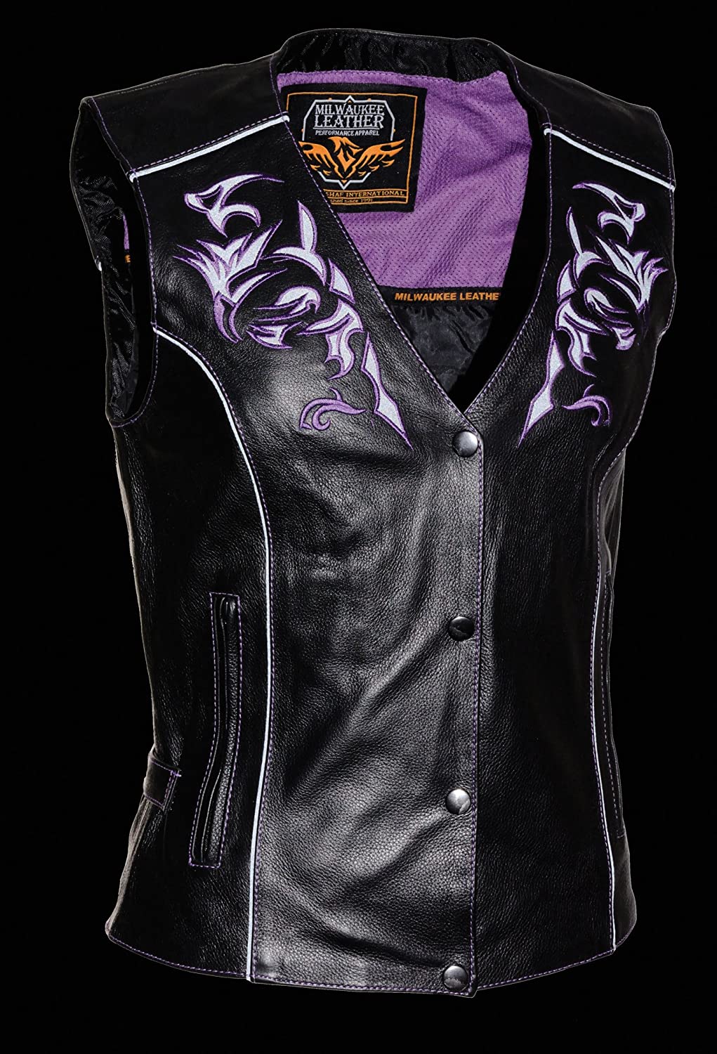 ML1293 Women's Black and Purple ‘Wing Studded’ Leather Vest