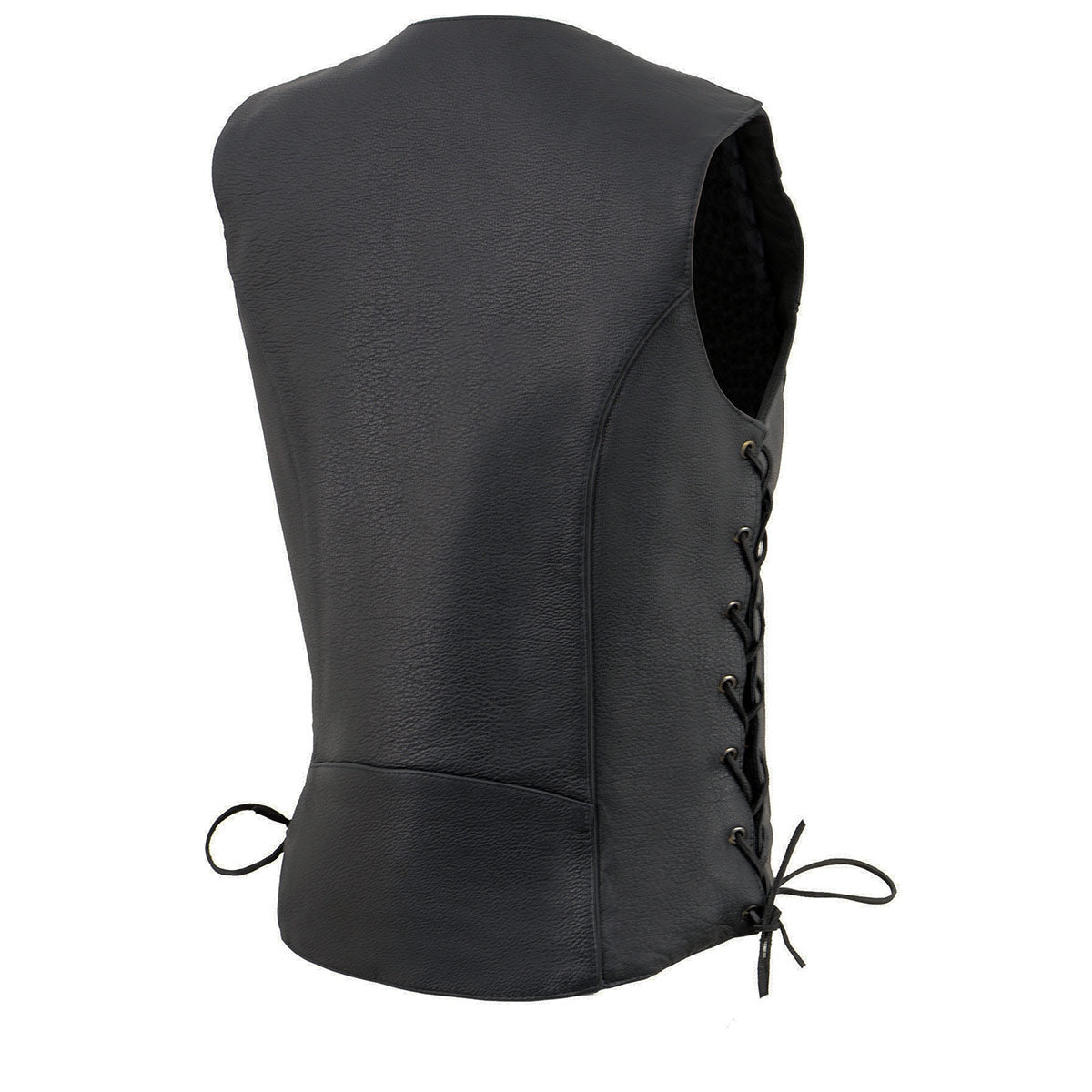 ML1296 Women's Black Leather Side Laced Motorcycle Vest w/ Reflective Tribal