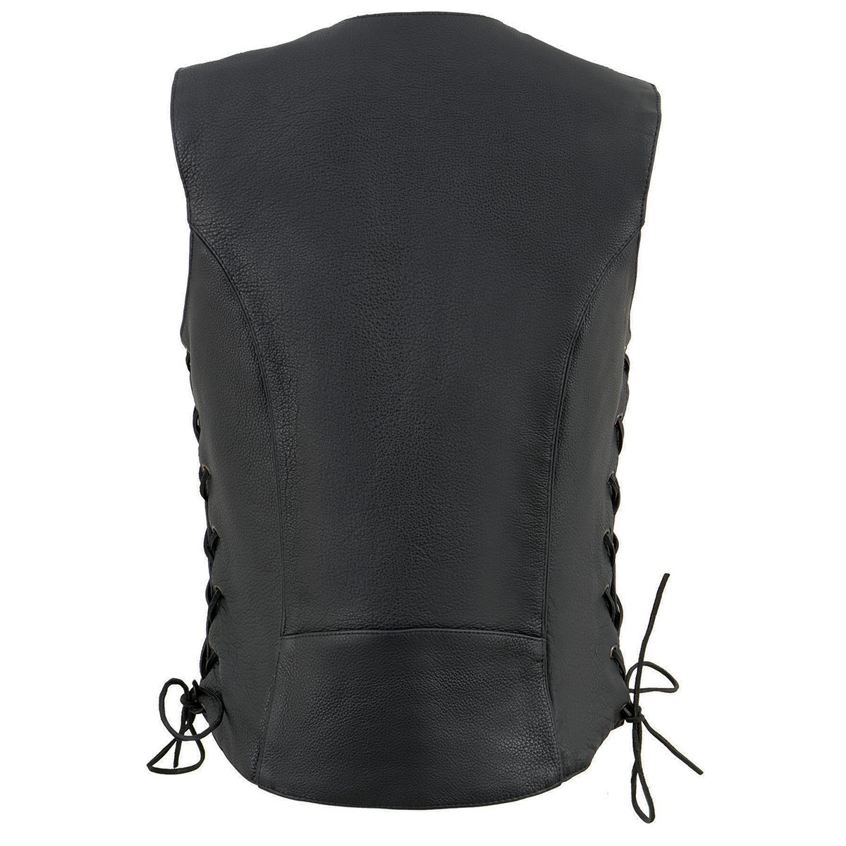 ML1296 Women's Black Leather Side Laced Motorcycle Vest w/ Reflective Tribal