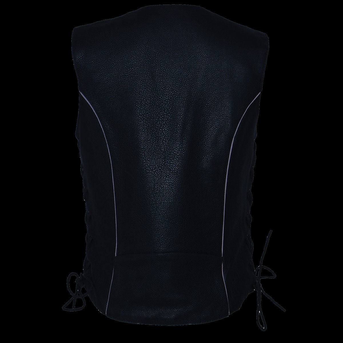 ML1296 Women's Black Leather Side Laced Motorcycle Vest w/ Reflective Tribal