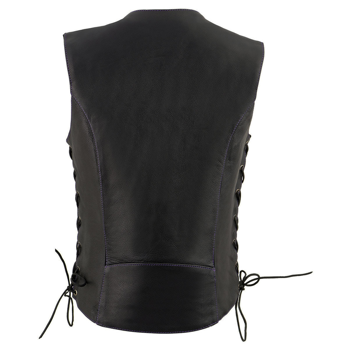 ML1296 Women's Black/Purple Leather Side Laced Motorcycle Vest w/ Reflective Tribal
