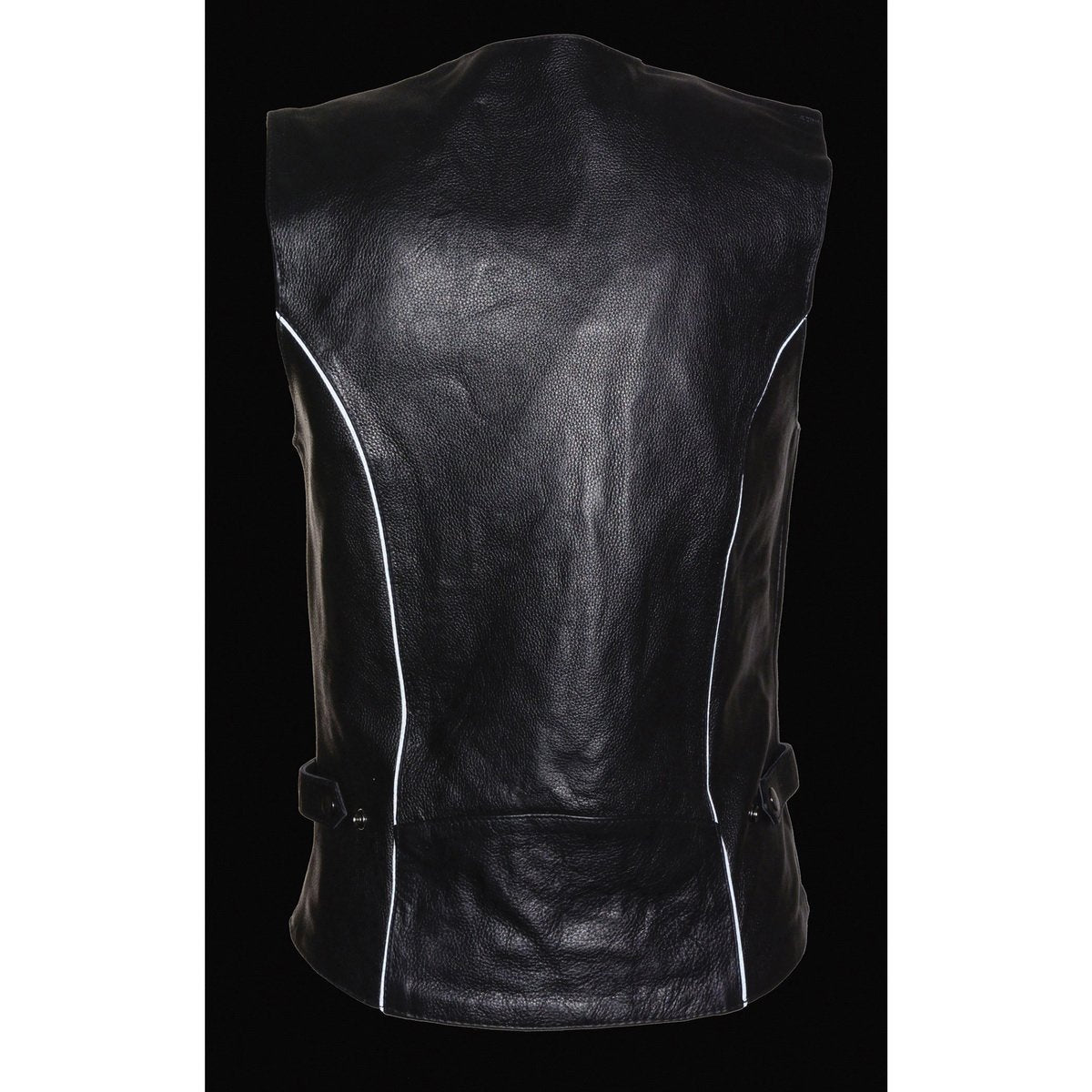 ML1296 Women's Black Leather Side Laced Motorcycle Vest w/ Reflective Tribal