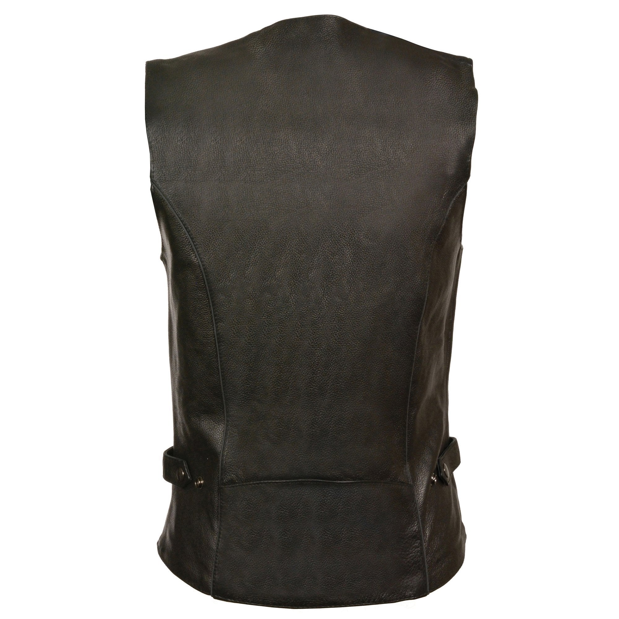ML1296 Women's Black Leather Side Laced Motorcycle Vest w/ Reflective Tribal