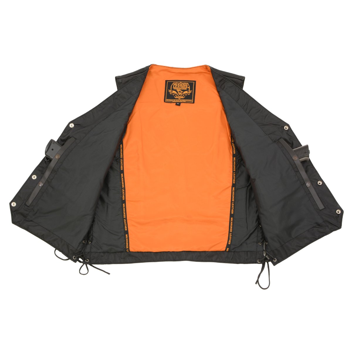 ML1359 Men's Black Premium Leather Side Lace Motorcycle Rider Vest w/ Buffalo Nickel Snaps Closure