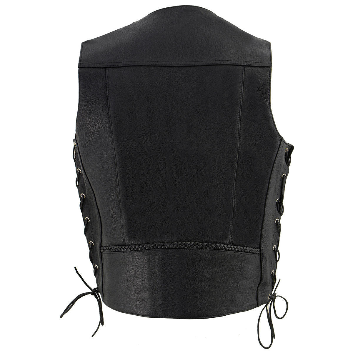 ML1359 Men's Black Premium Leather Side Lace Motorcycle Rider Vest w/ Buffalo Nickel Snaps Closure