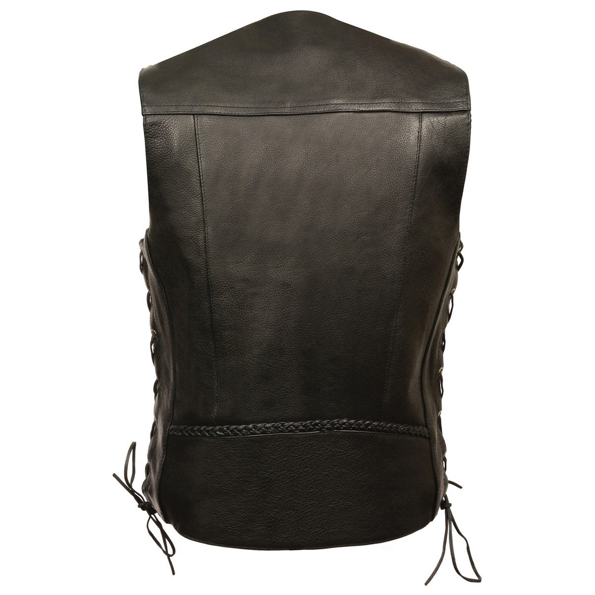 ML1359 Men's Black Premium Leather Side Lace Motorcycle Rider Vest w/ Buffalo Nickel Snaps Closure