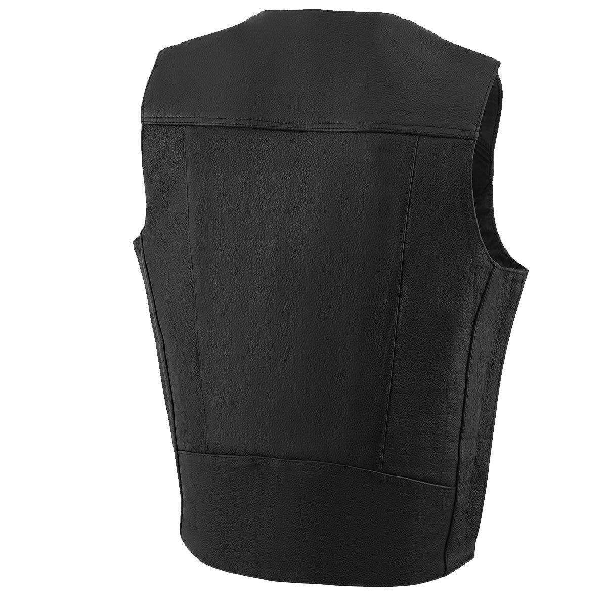 ML1368 Men's Black Premium Leather V-Neck Motorcycle Rider Vest w/ Buffalo Nickel Snaps Closure