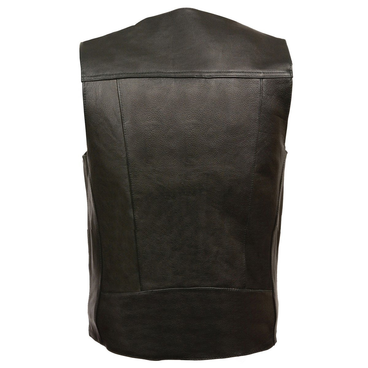 ML1368 Men's Black Premium Leather V-Neck Motorcycle Rider Vest w/ Buffalo Nickel Snaps Closure