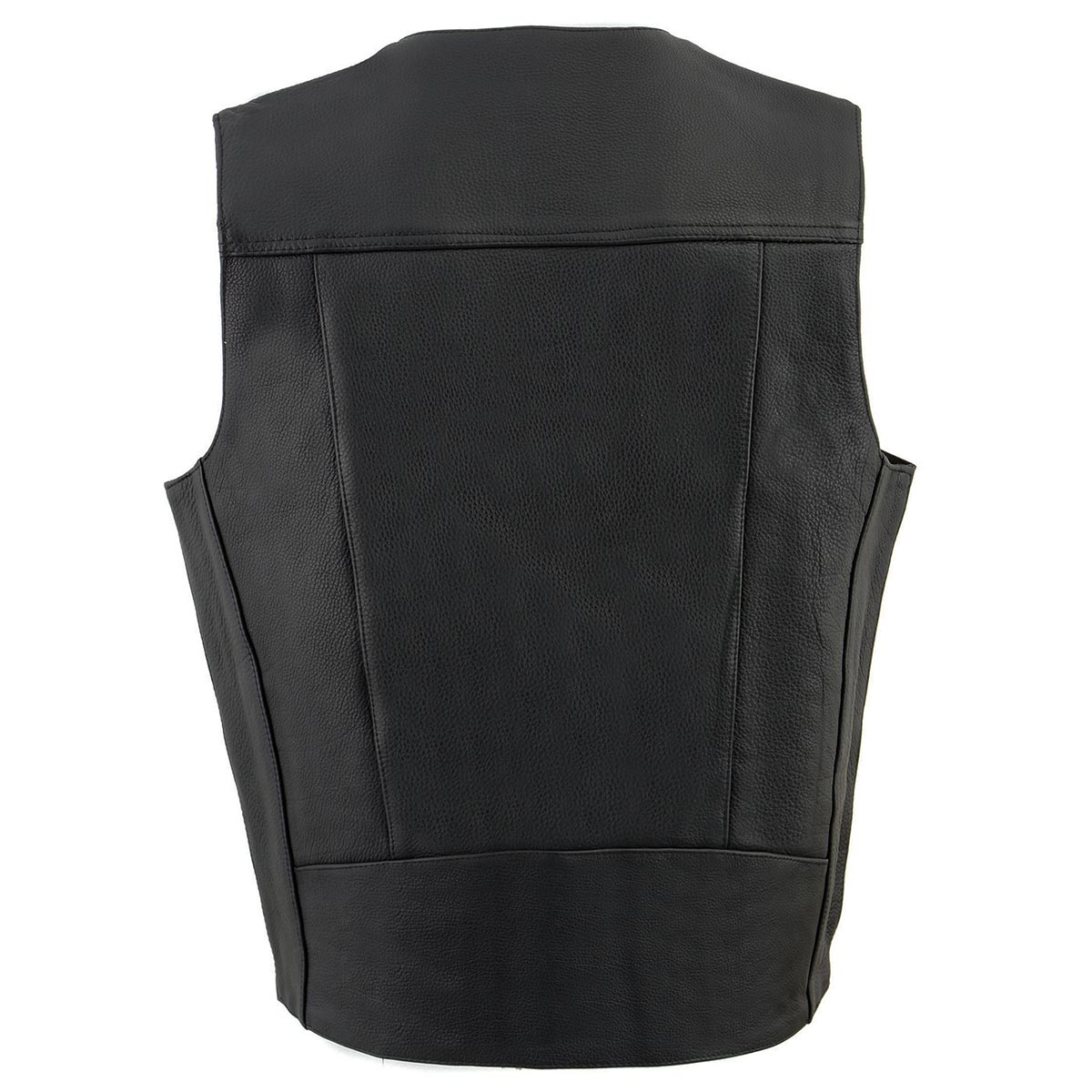 ML1368 Men's Black Premium Leather V-Neck Motorcycle Rider Vest w/ Buffalo Nickel Snaps Closure