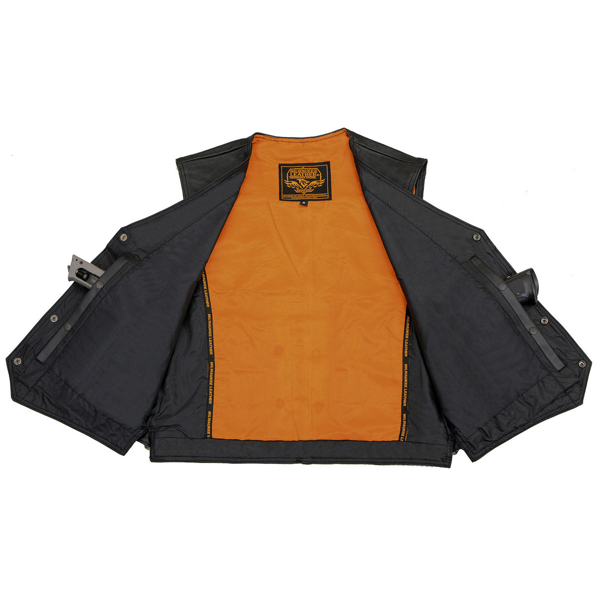 ML1927 Men's Black Premium Leather Side Buckle Motorcycle Rider Vest w/ Eagle Nickel Snaps Closure