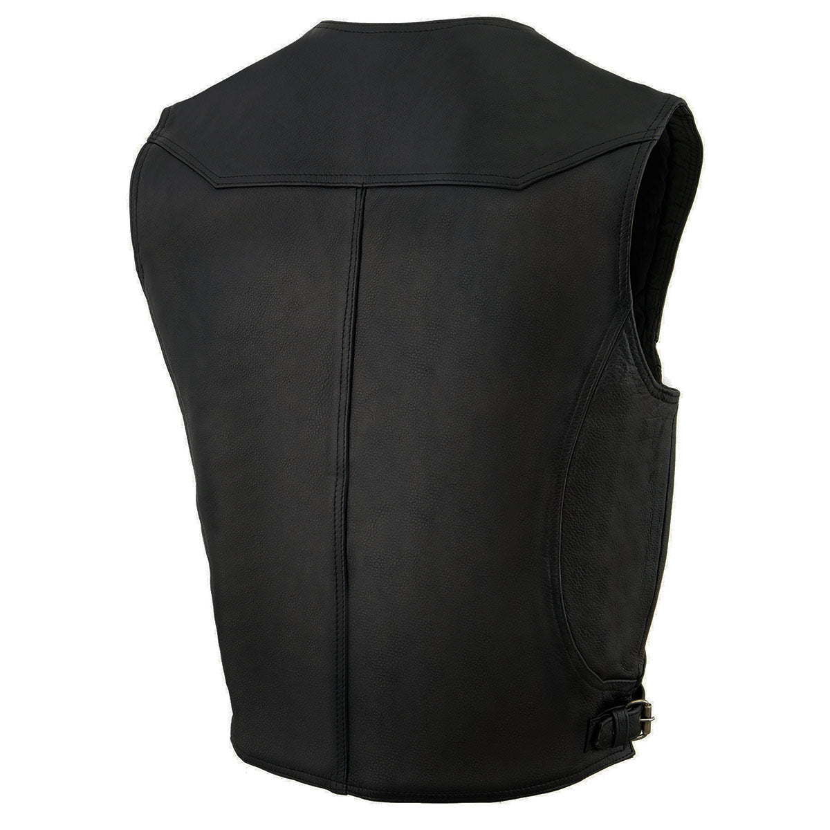 ML1927 Men's Black Premium Leather Side Buckle Motorcycle Rider Vest w/ Eagle Nickel Snaps Closure