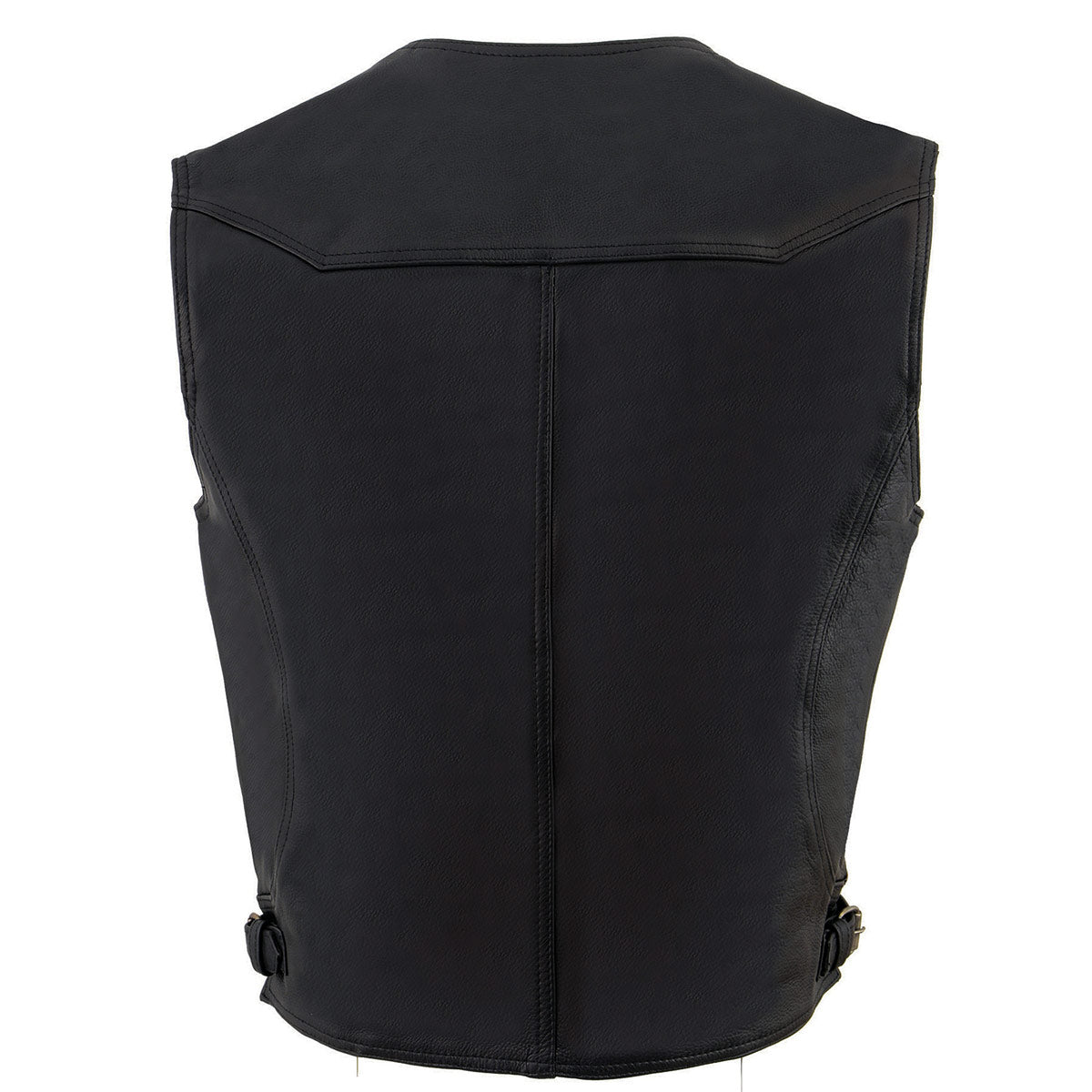 ML1927 Men's Black Premium Leather Side Buckle Motorcycle Rider Vest w/ Eagle Nickel Snaps Closure