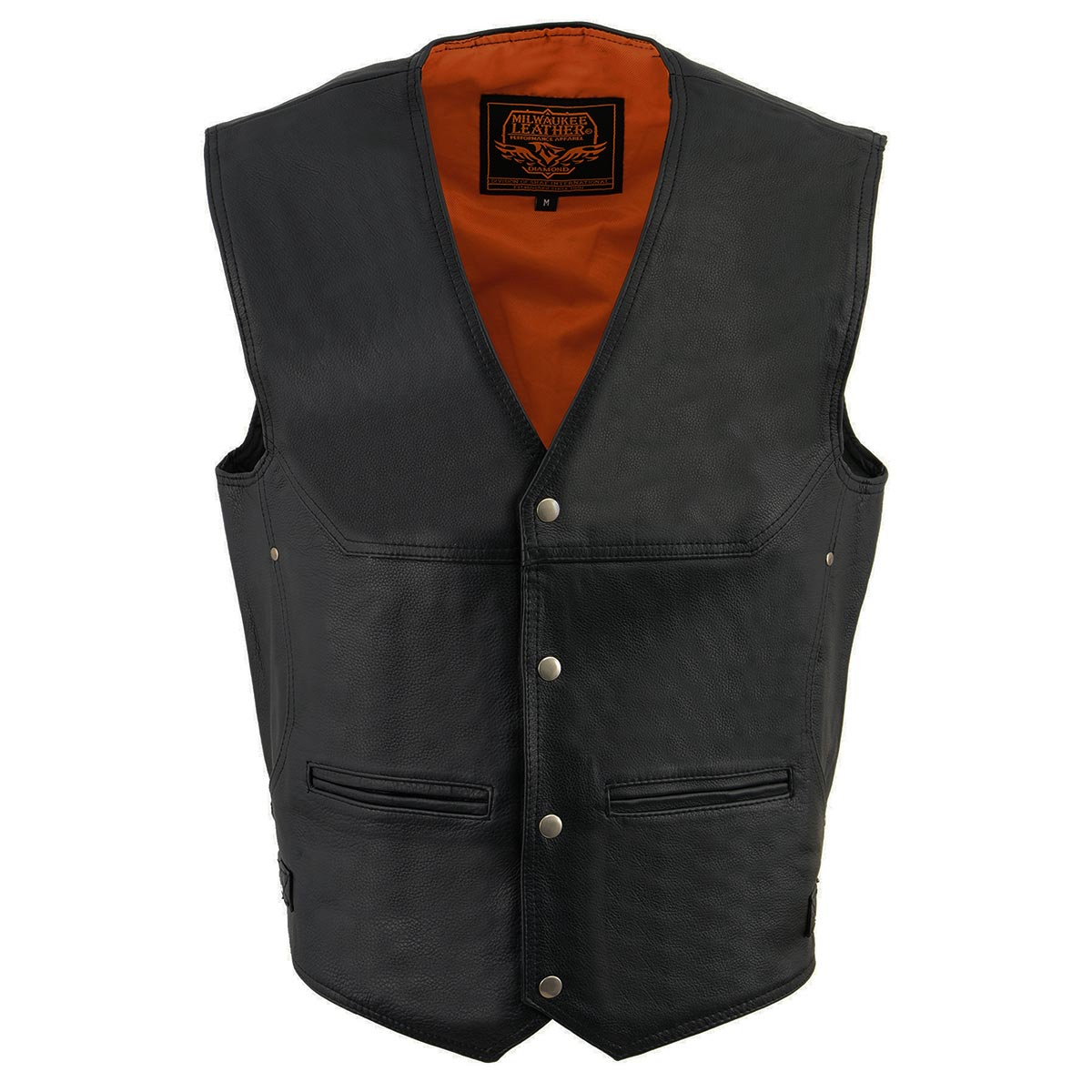 ML1927 Men's Black Premium Leather Side Buckle Motorcycle Rider Vest w/ Eagle Nickel Snaps Closure