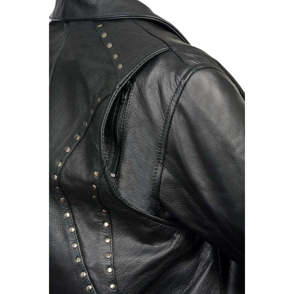 ML1948 Women's Classic Riveted Motorcycle Black Leather Jacket
