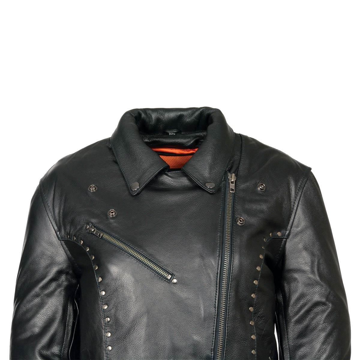ML1948 Women's Classic Riveted Motorcycle Black Leather Jacket