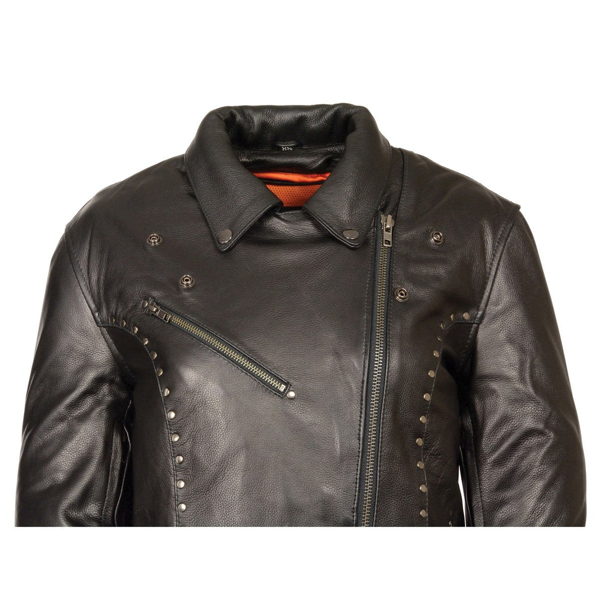 ML1948 Women's Classic Riveted Motorcycle Black Leather Jacket