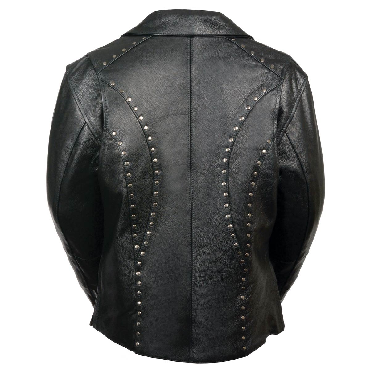 ML1948 Women's Classic Riveted Motorcycle Black Leather Jacket