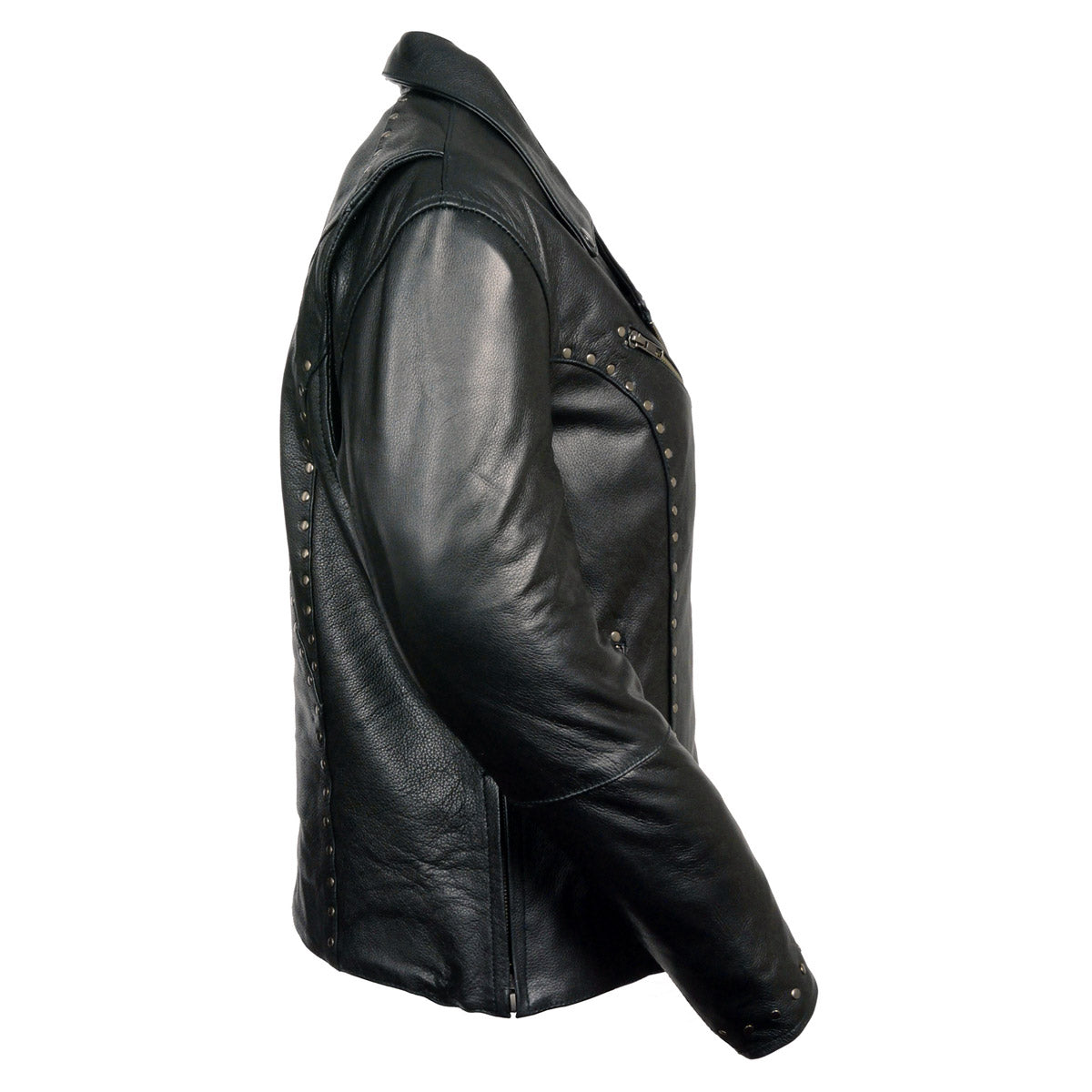 ML1948 Women's Classic Riveted Motorcycle Black Leather Jacket