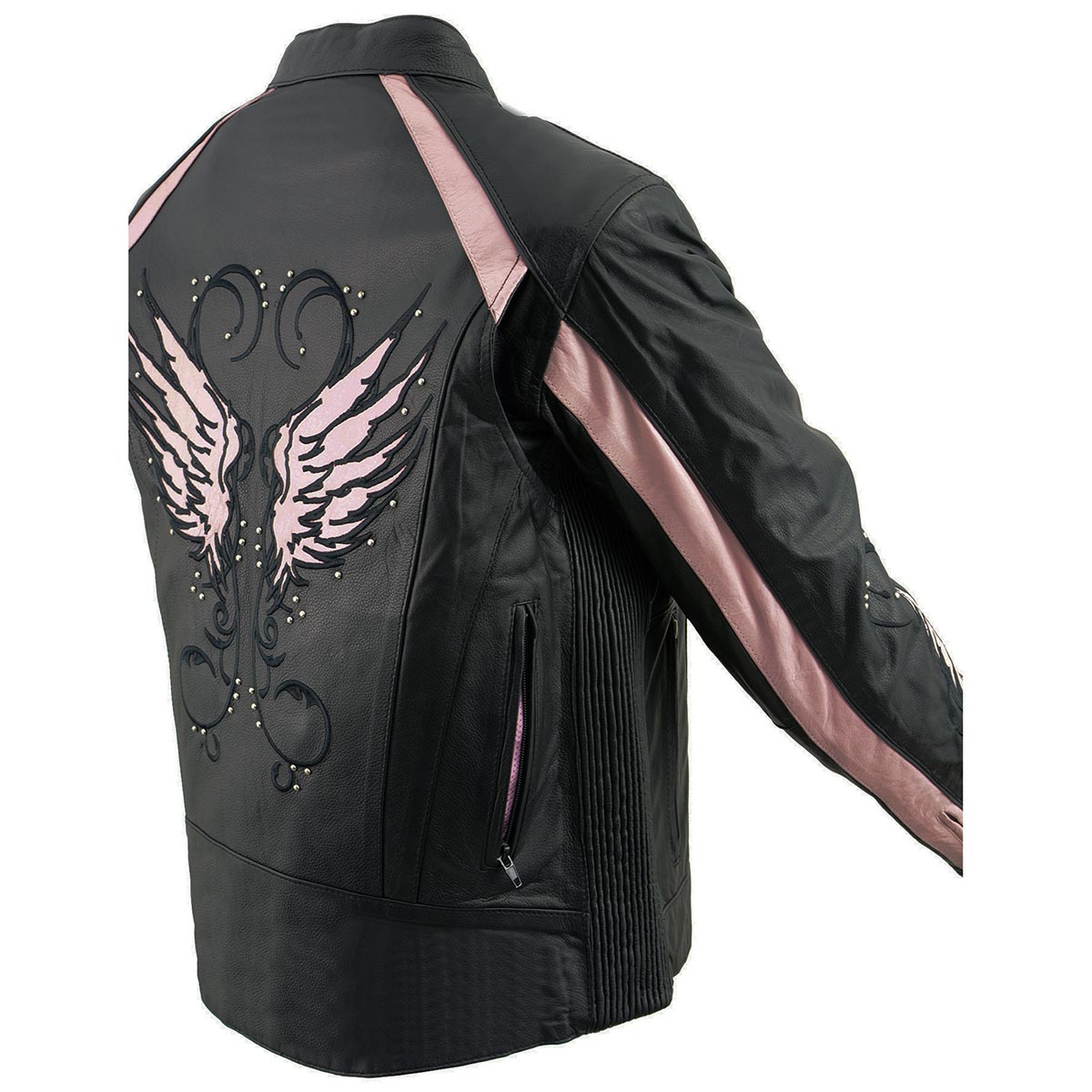 X1952 Women's Black and Pink Embroidered and Stud Design Jacket