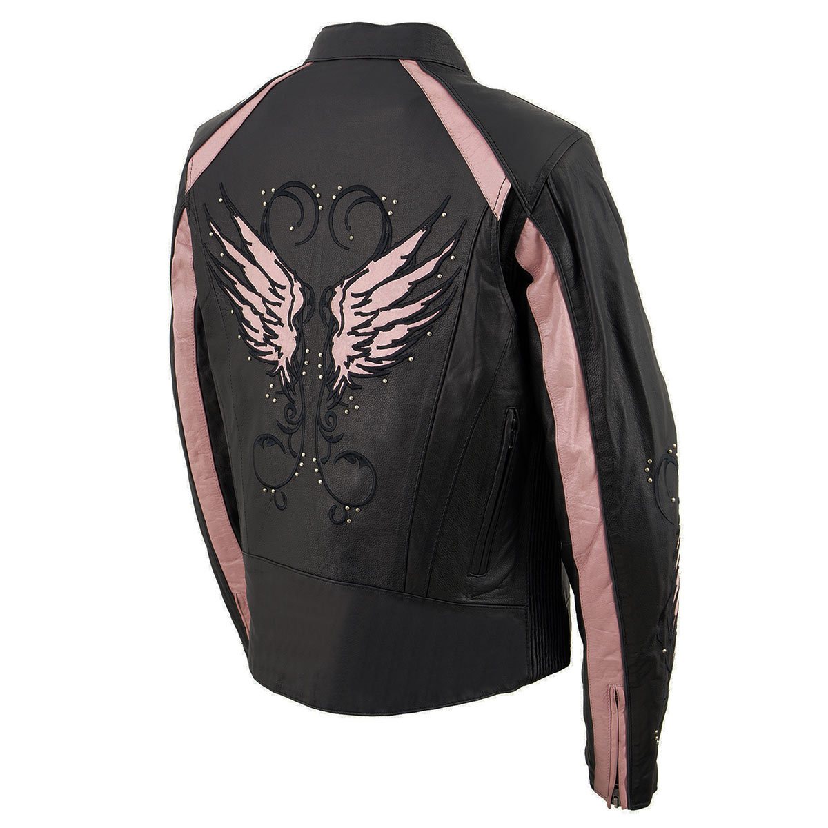 X1952 Women's Black and Pink Embroidered and Stud Design Jacket