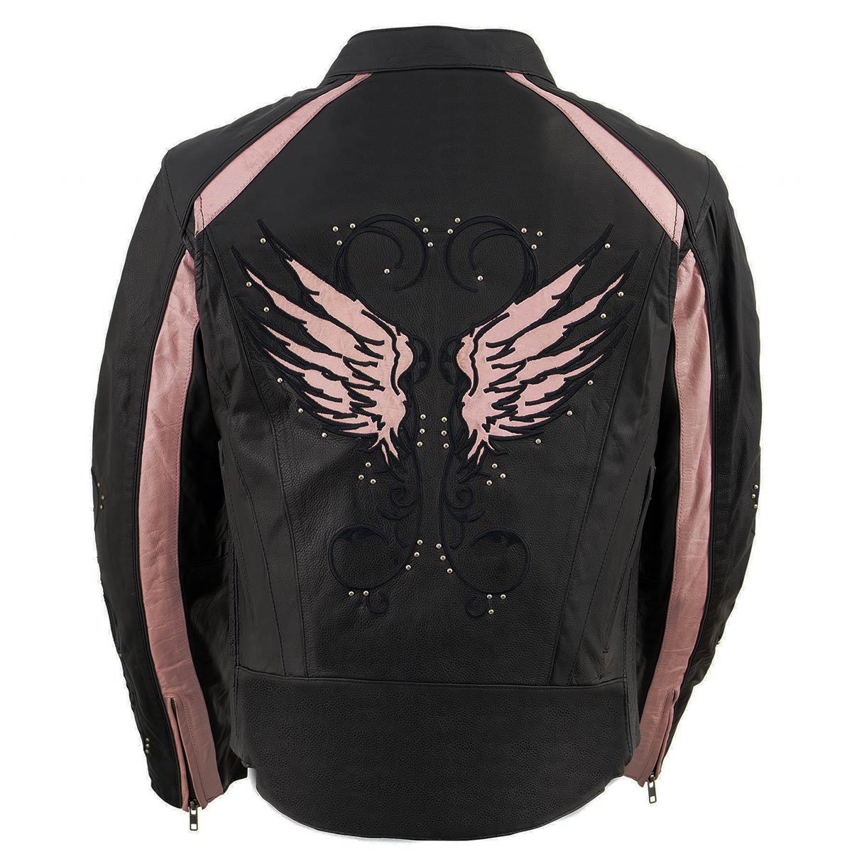 ML1952 Women's Black and Pink Embroidered and Stud Design Scooter Jacket