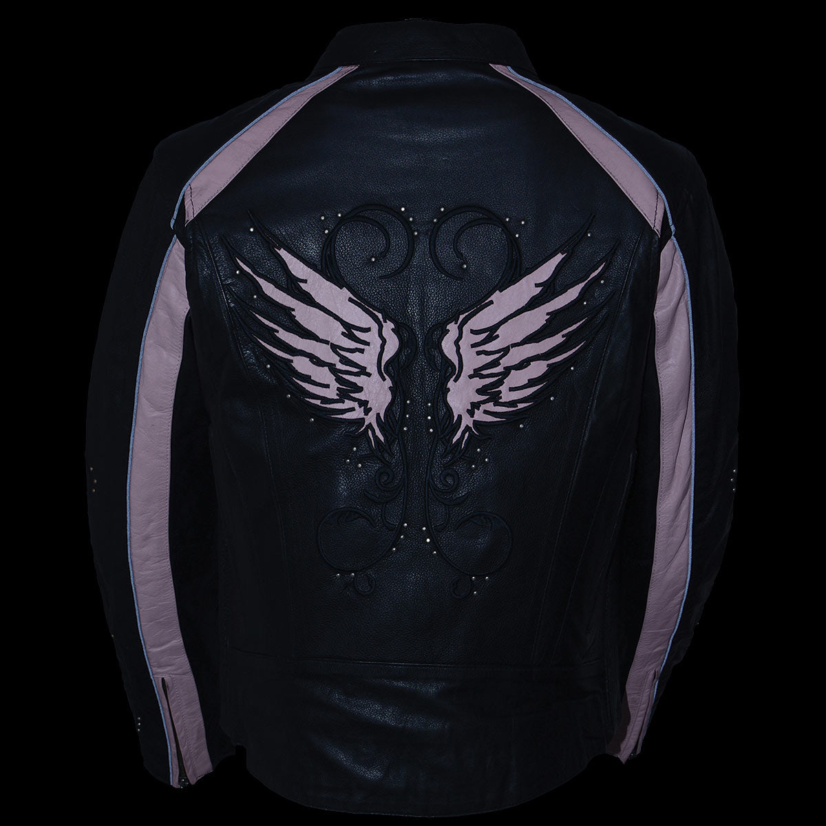 X1952 Women's Black and Pink Embroidered and Stud Design Jacket