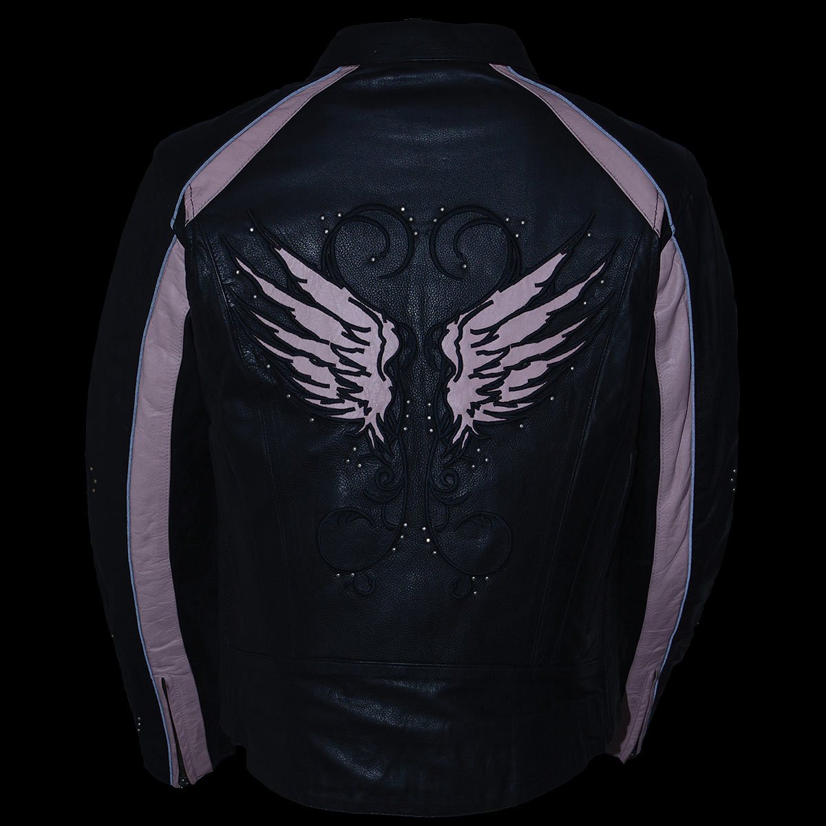 X1952 Women's Black and Pink Embroidered and Stud Design Jacket