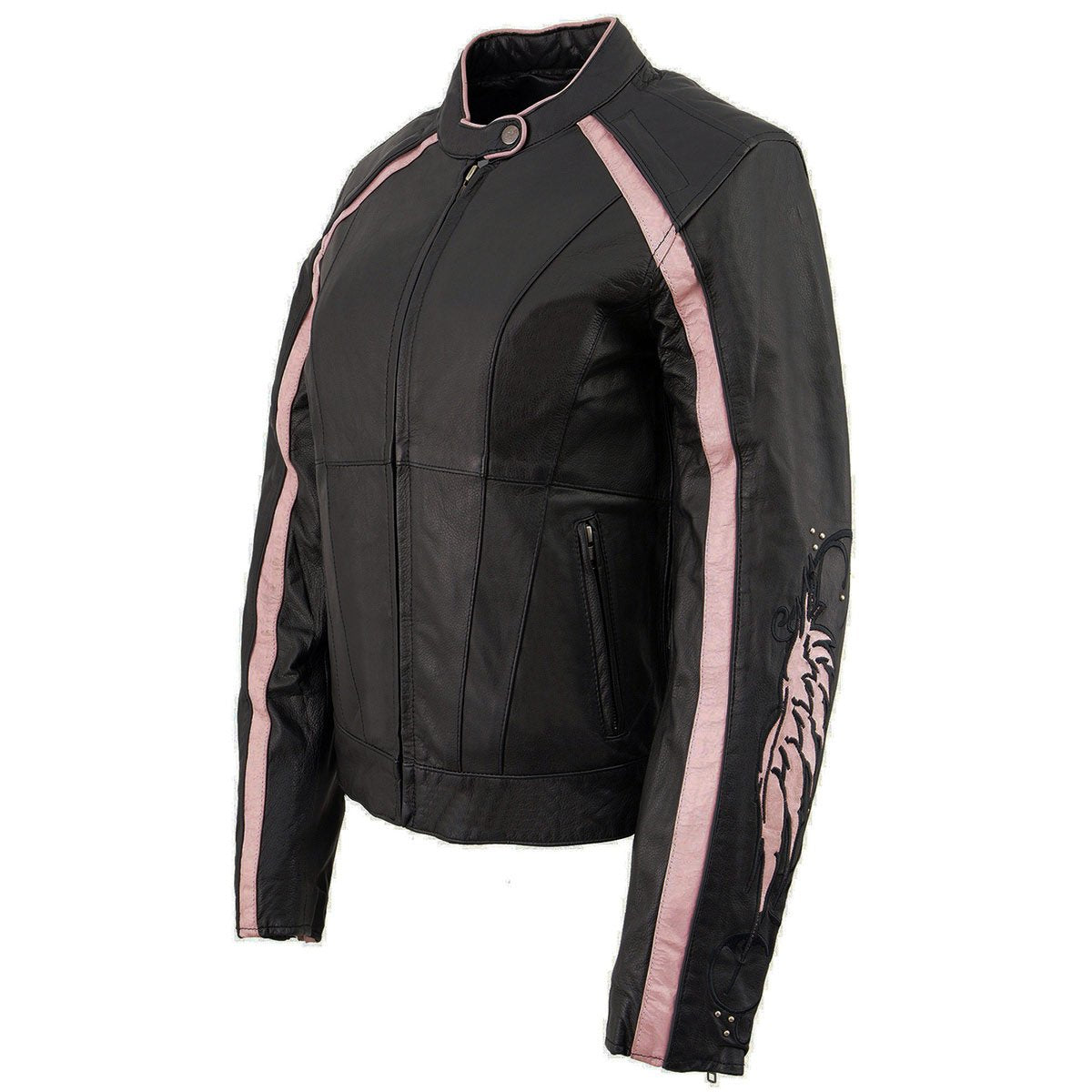 X1952 Women's Black and Pink Embroidered and Stud Design Jacket